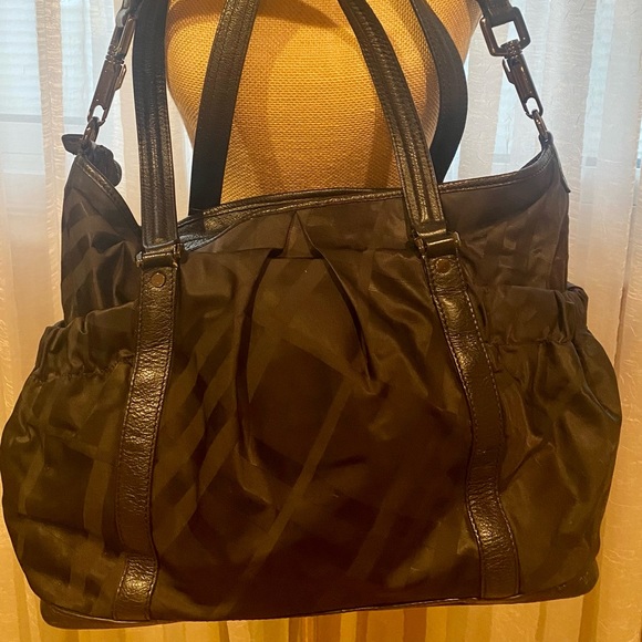 Burberry tonal nylon diaper bag with changing pad and dust bag